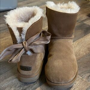 UGG Brown Sheepskin Winter Boots with Bow